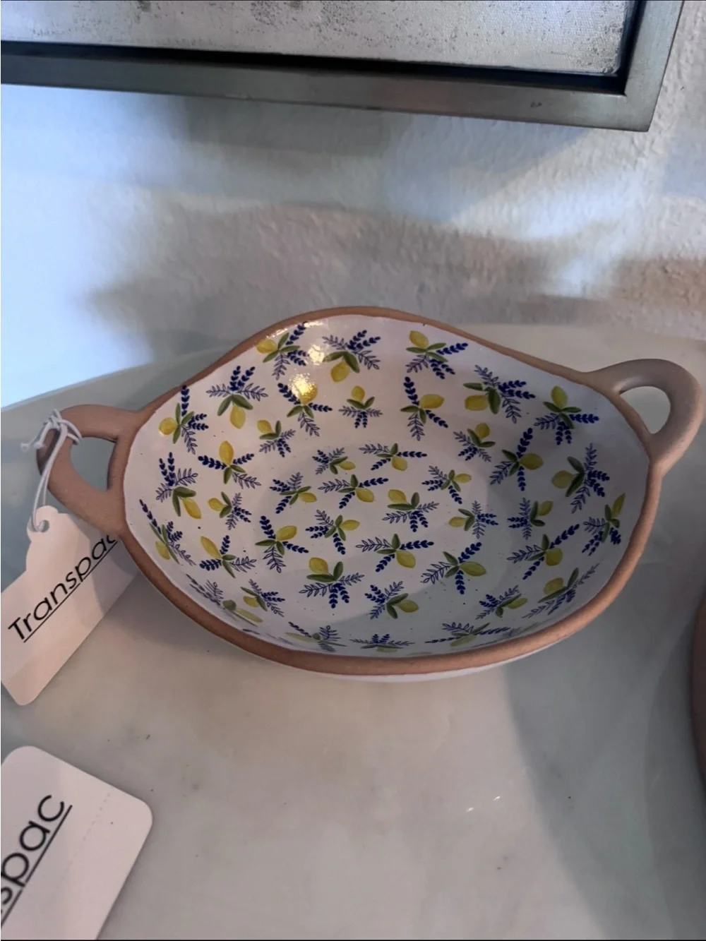 Decorative Lemon & Blue Floral Photo Frame and Dish Set - White